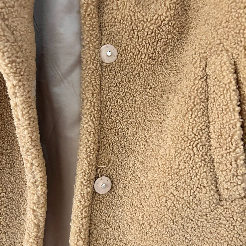 French Connection Teddy Sherpa Peacoat Oversized Jacket in Light Brown Size XS - Picture 5 of 8
